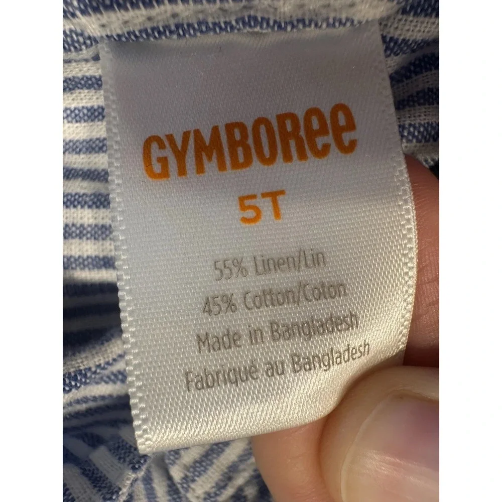 Gymboree Striped Linen Button Down Shirt Kids Size 5T Blue White Coastal Preppy